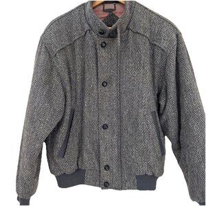 Vintage Members Only Tweed Jacket Mens 42 Large Gray Quilted Lining Retro 80s